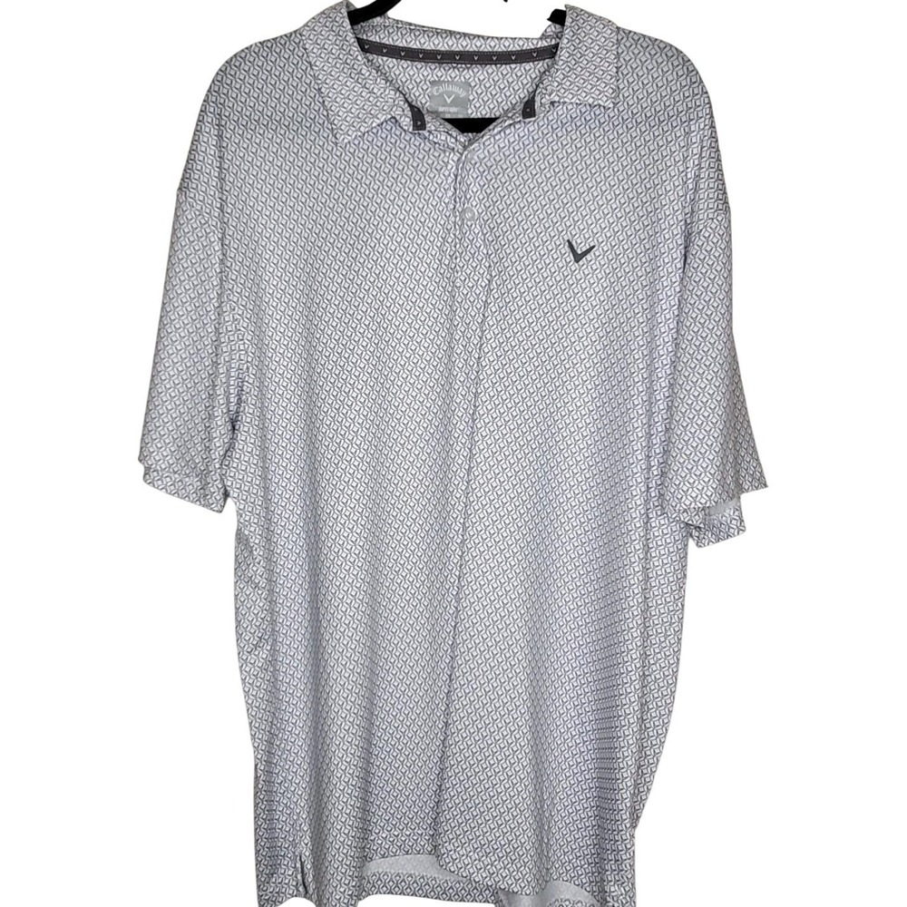 Callaway Opti-Dri White Black Geometric Golf Polo Shirt XL Moisture Wicking